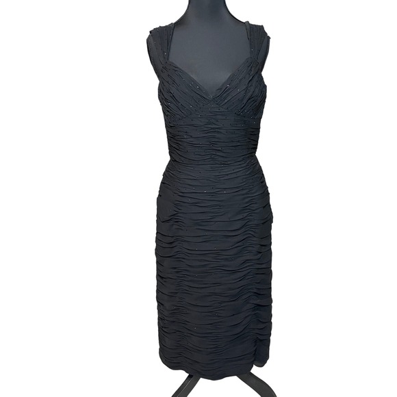 Papell Boutique Dresses & Skirts - Papell Boutique Evening Black Silk Ruched Beaded Formal Cocktail Party Dress Sz6